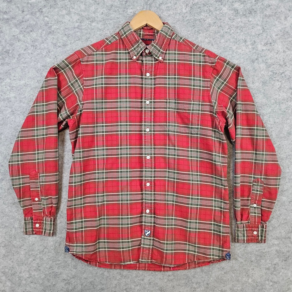 Cremieux Classics Men's Red & Green Plaid Shirt Size M 100% Cotton Preppy Church